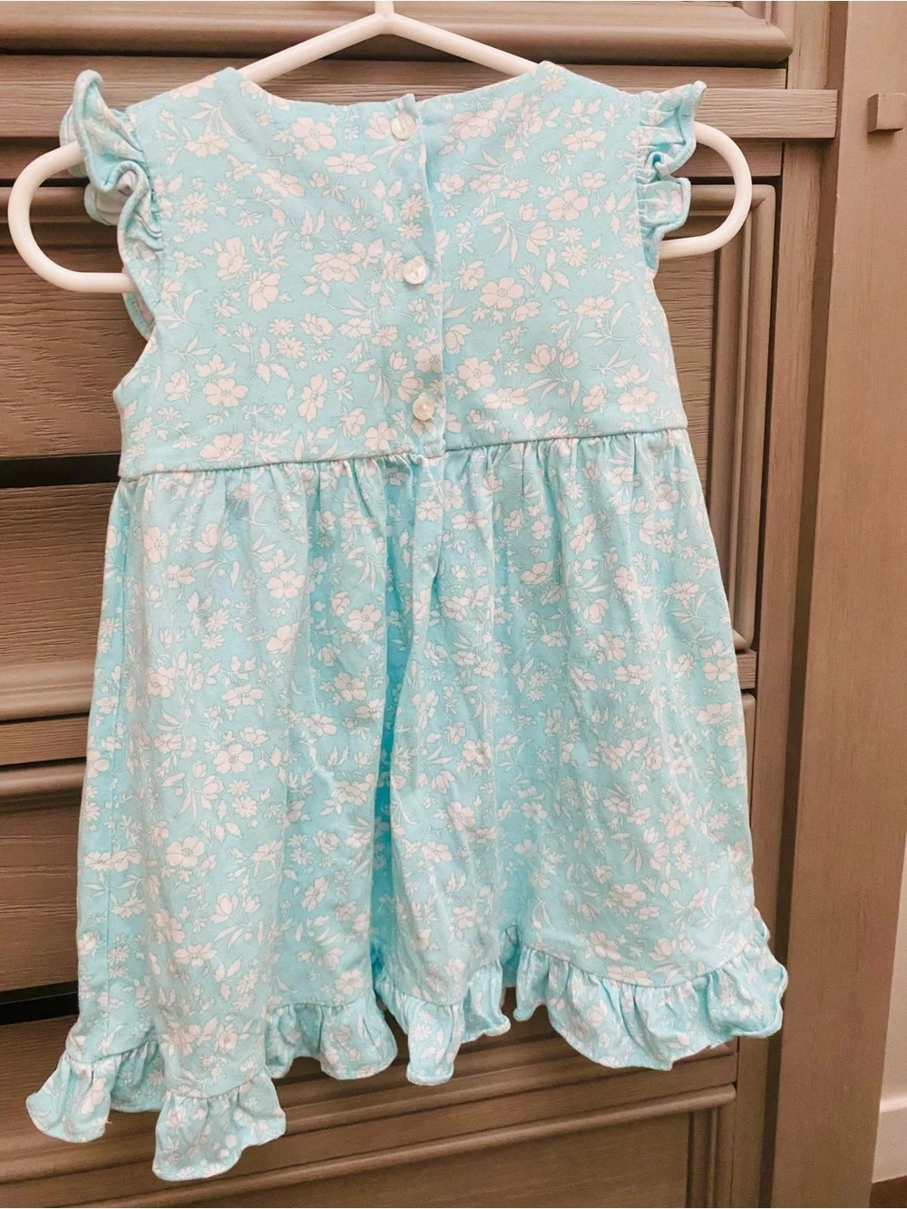 Ralph Lauren Aqua Floral Ruffle Baby Dress with Bloomers